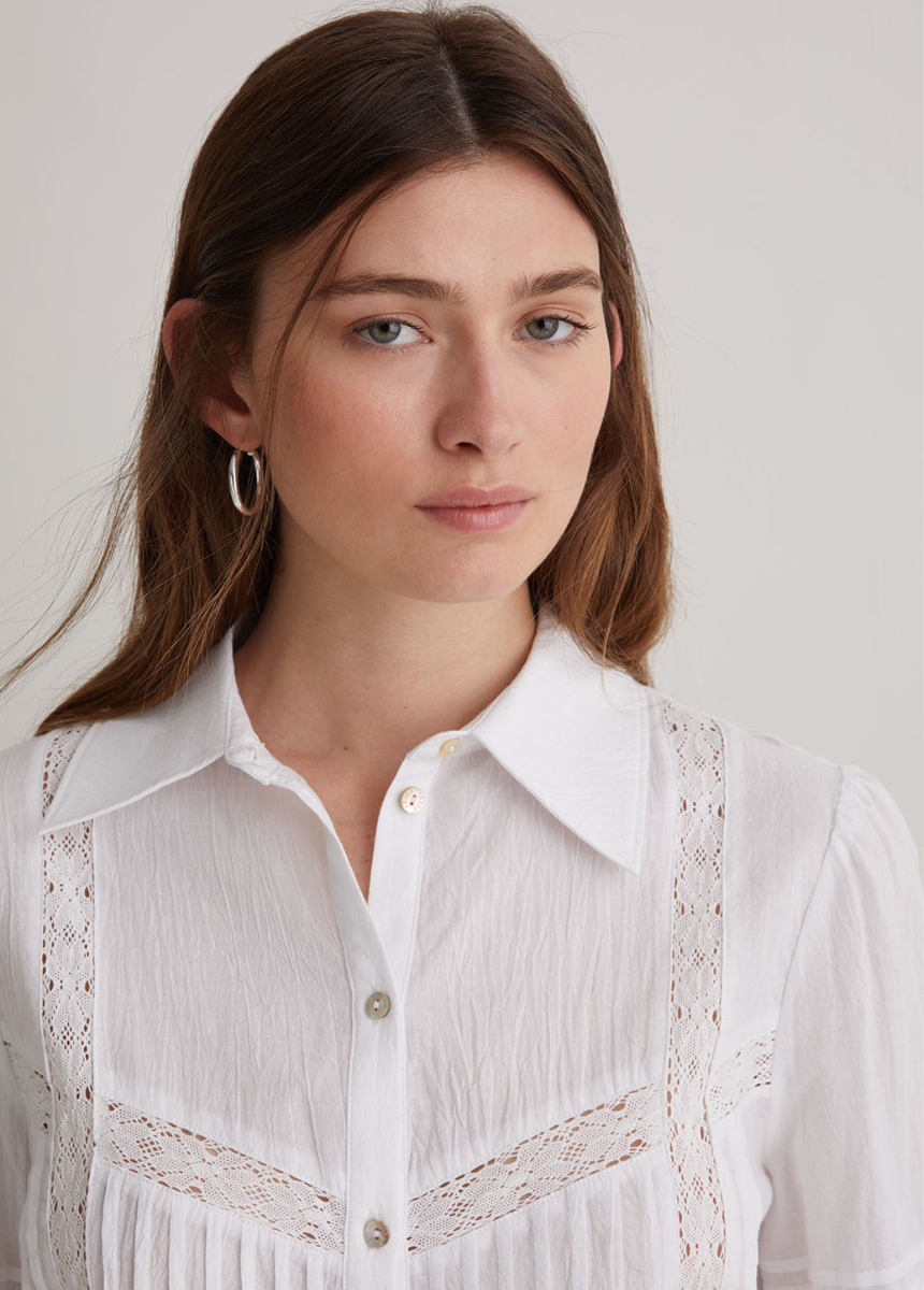 Camisa 100% algodón puntillas blanco