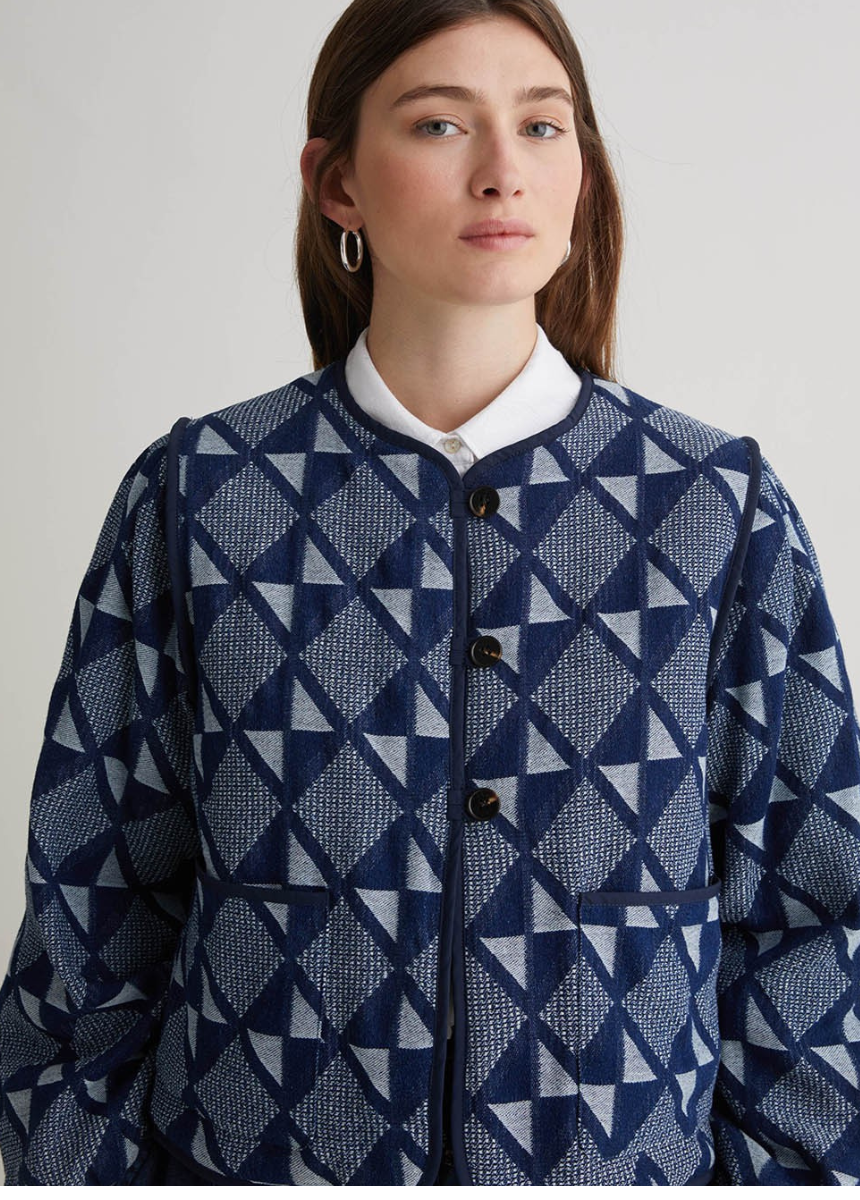 Chaqueta corta algodón Jacquard azul índigo