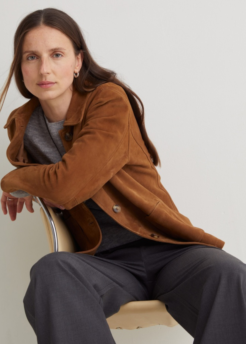 Chaqueta 100% piel de ante marrón