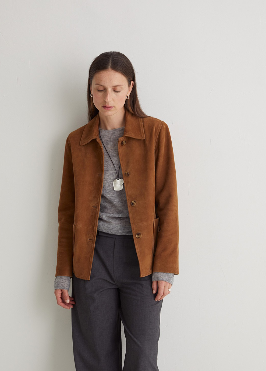 Chaqueta 100% piel de ante marrón
