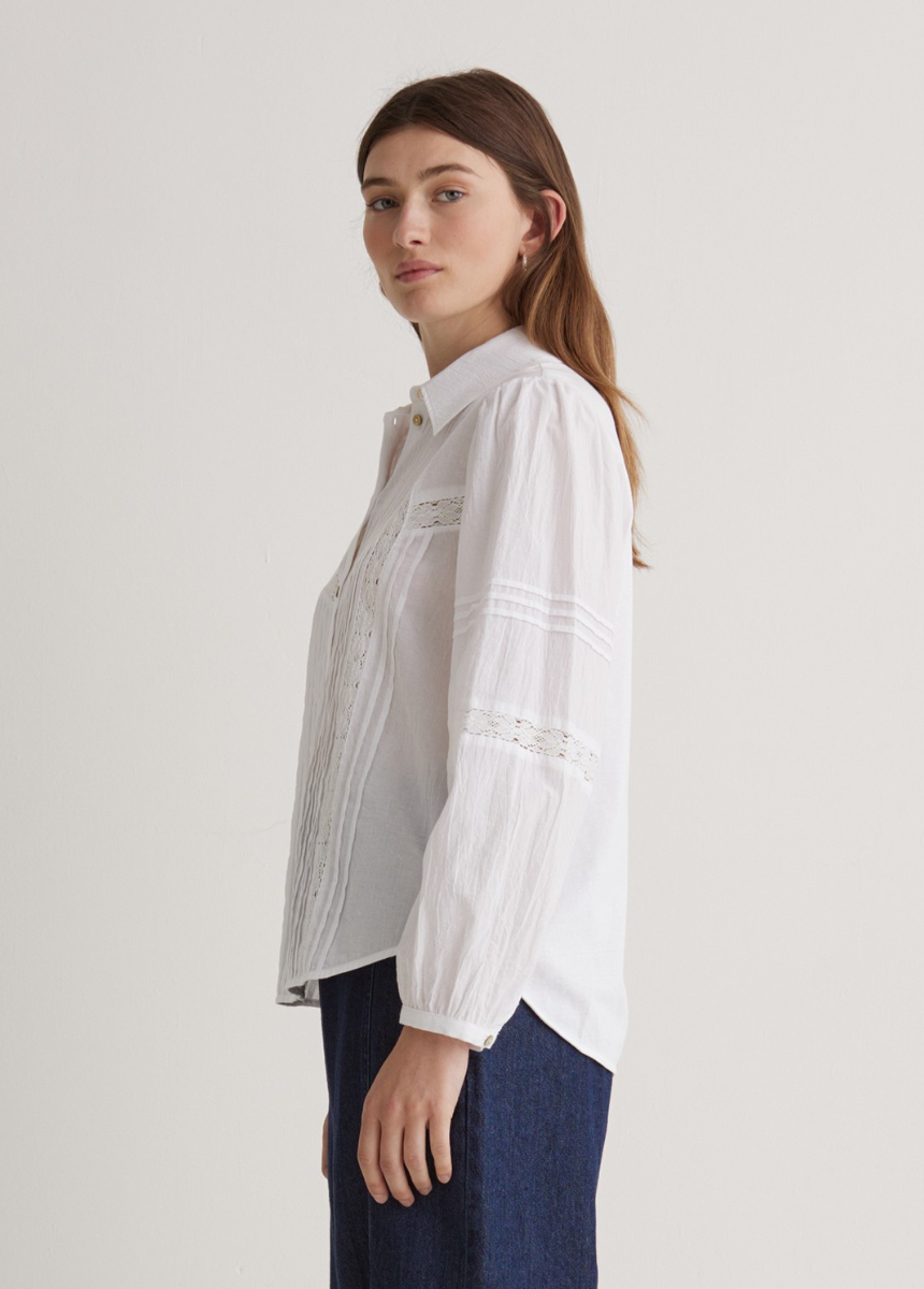 Camisa 100% algodón puntillas blanco