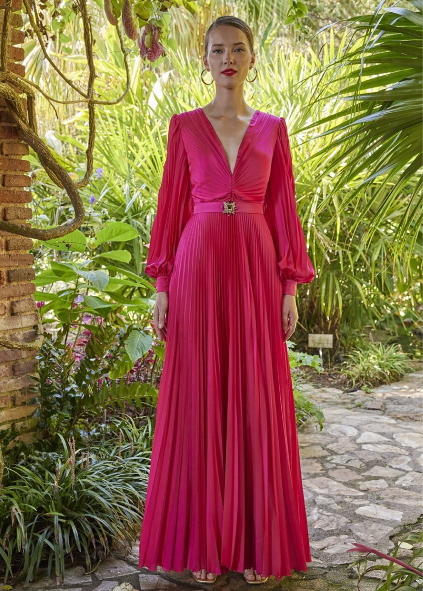 Vestido plisado manga larga