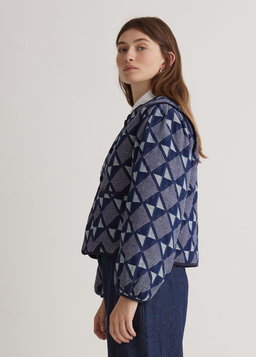 Chaqueta corta algodón Jacquard azul índigo