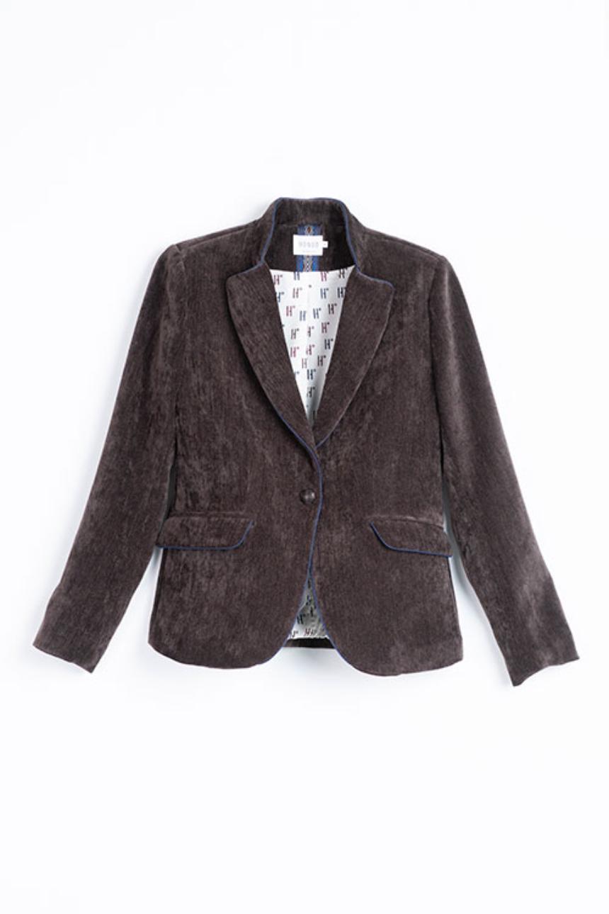 Blazer efecto terciopelo marrón con vivo en contraste