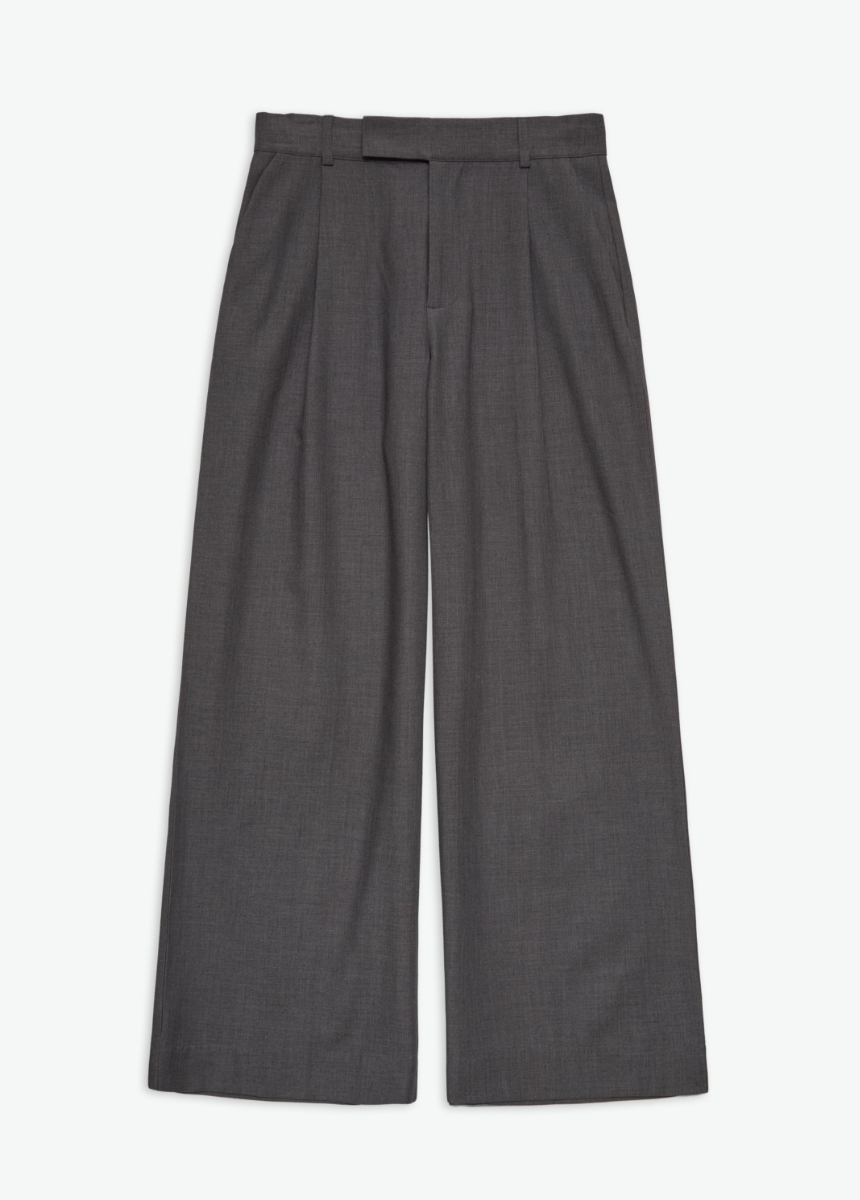 Pantalones traje wide leg pinzas gris