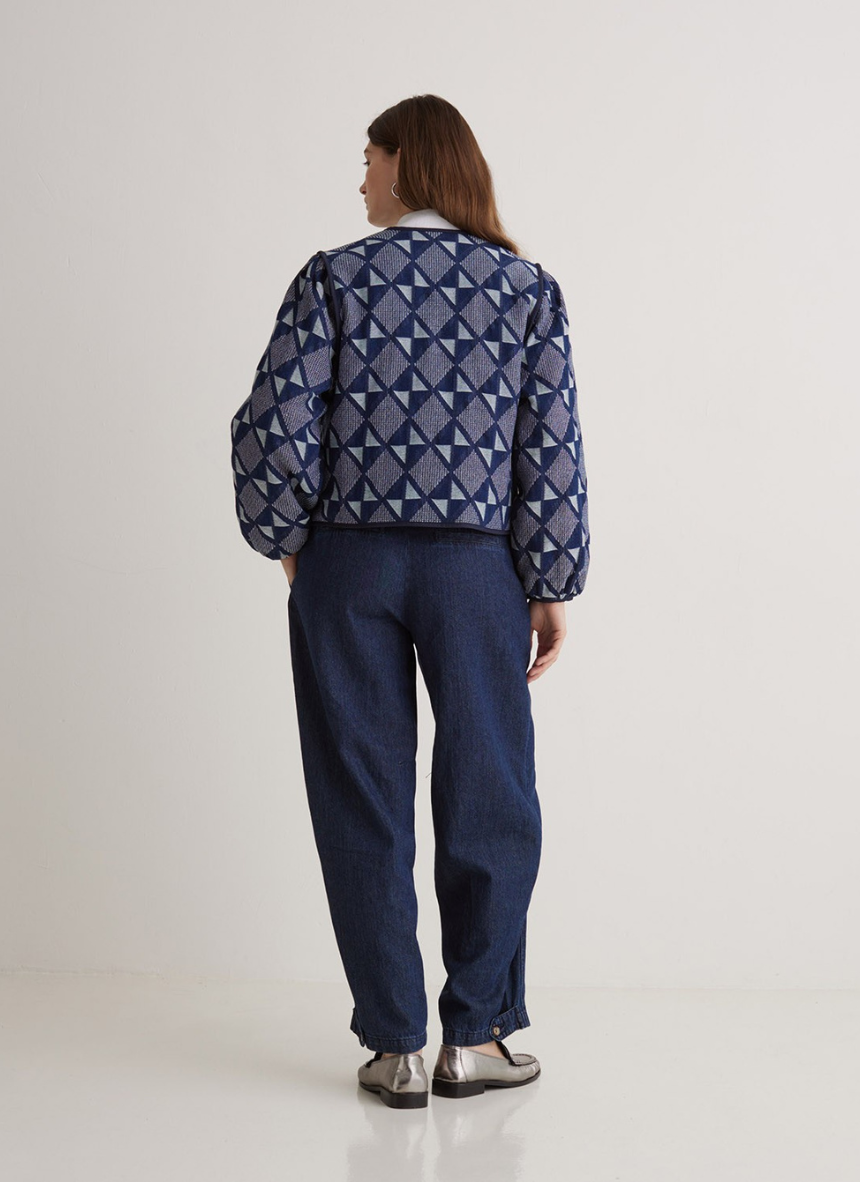 Chaqueta corta algodón Jacquard azul índigo