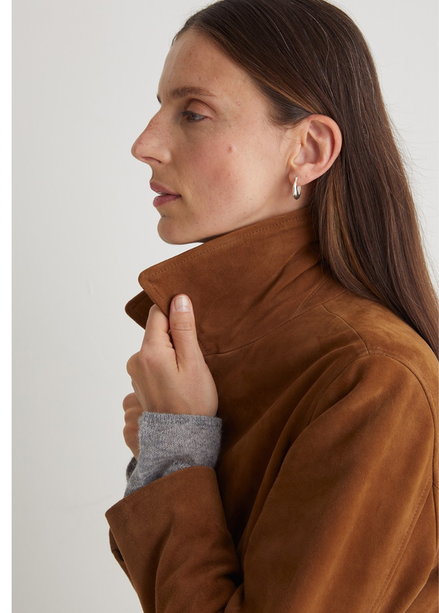 Chaqueta 100% piel de ante marrón