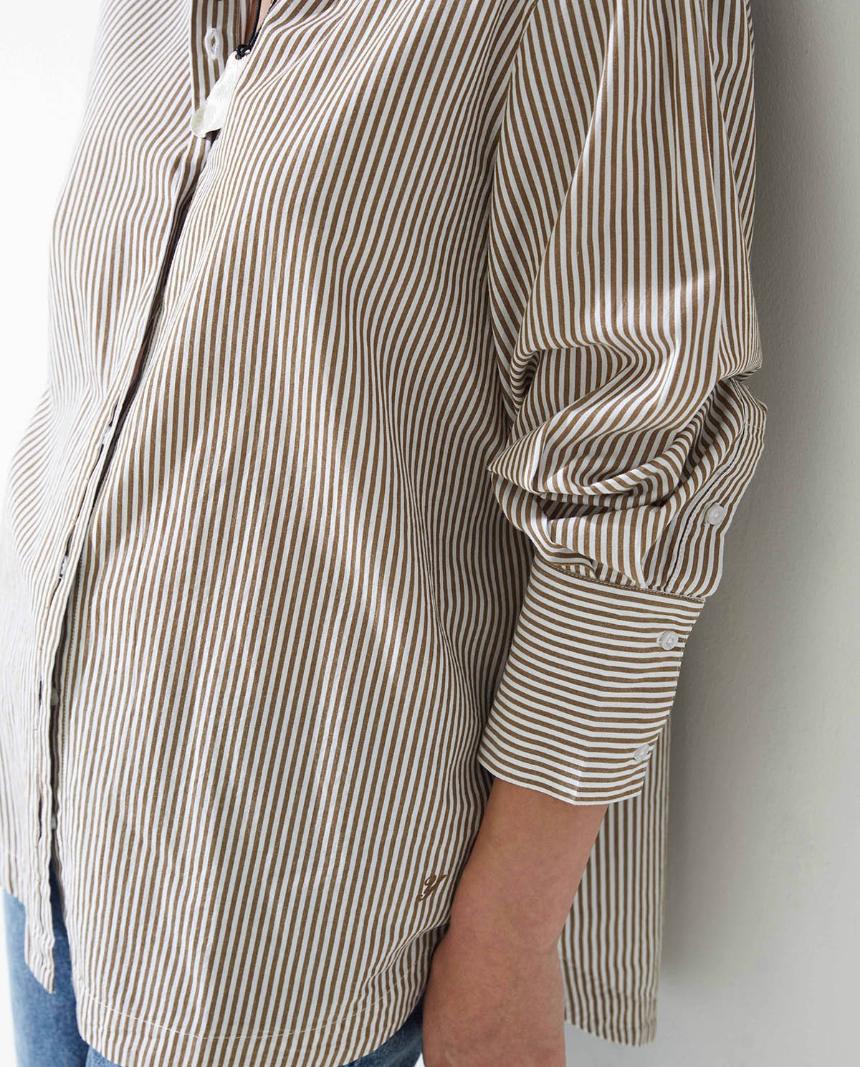 Camisa popelín algodón orgánico rayas camel