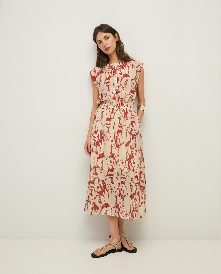 Vestido gasa fluido estampado