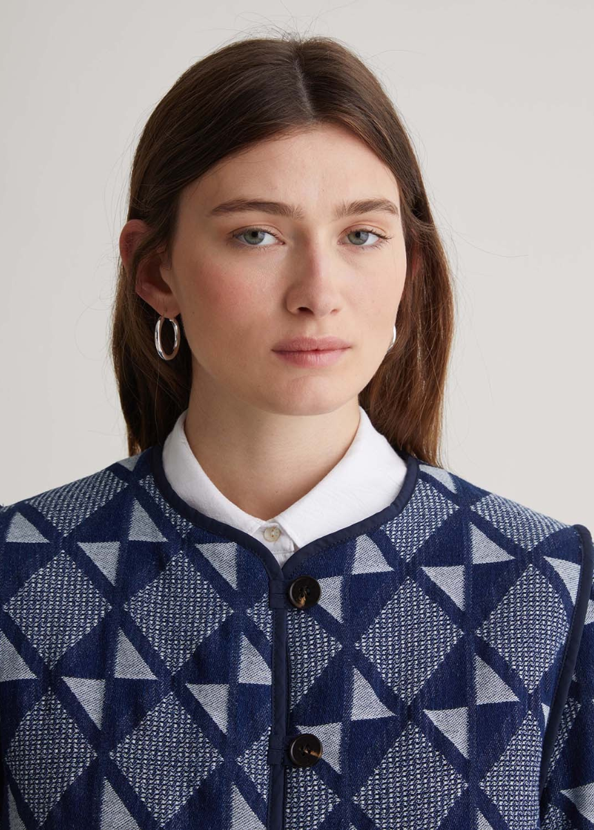 Chaqueta corta algodón Jacquard azul índigo