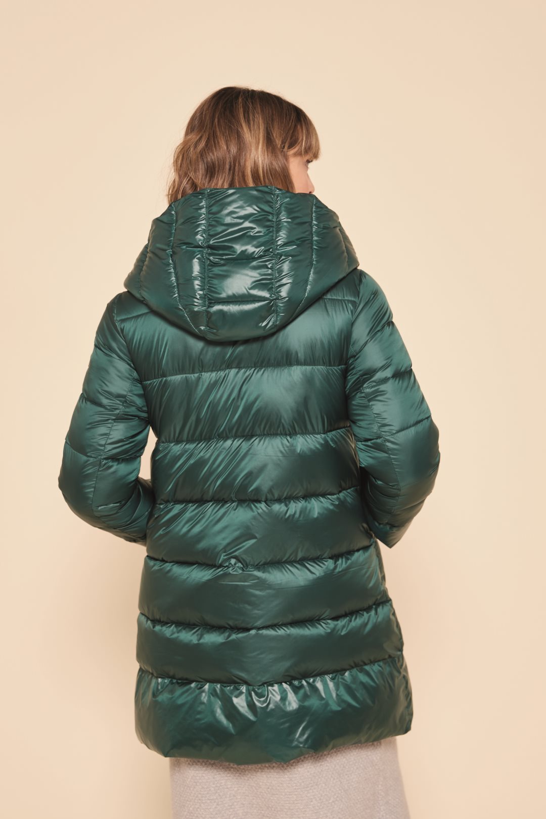 Parka larga verde acolchada