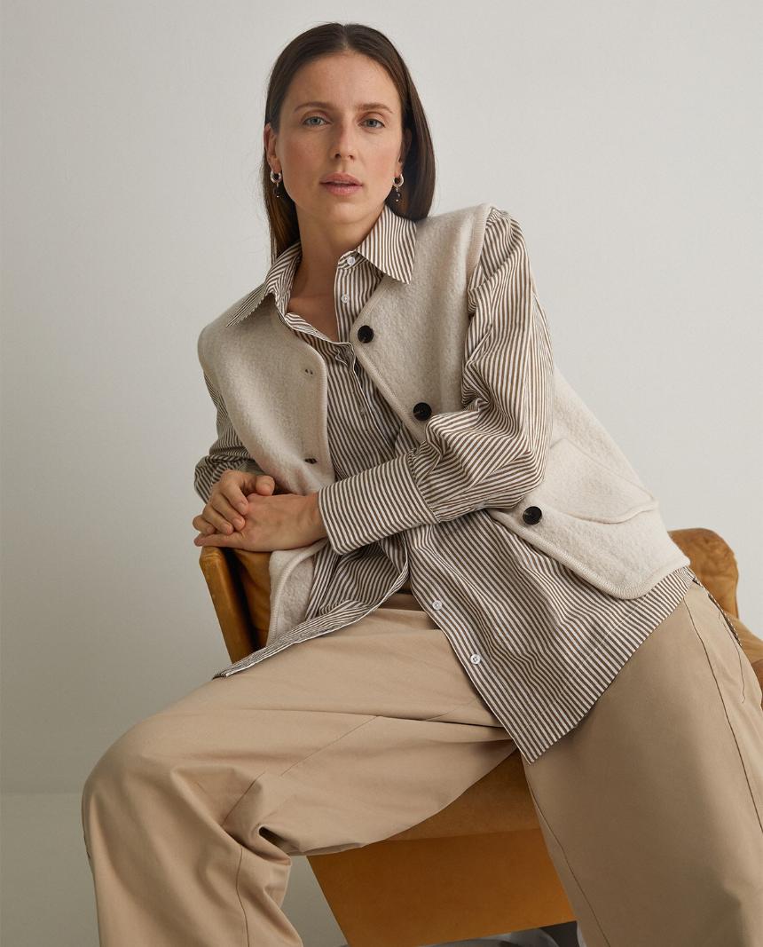 Camisa popelín algodón orgánico rayas camel