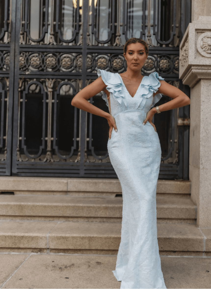 Vestido volante lentejuelas - Wengué Ana y Carmen - Vestidos de fiesta largos - Scripta