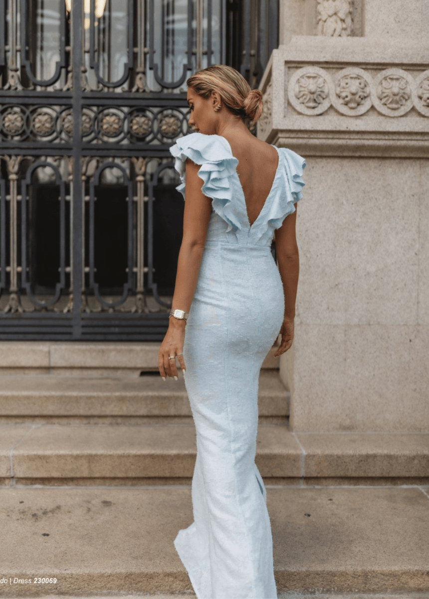 Vestido volante lentejuelas - Wengué Ana y Carmen - Vestidos de fiesta largos - Scripta