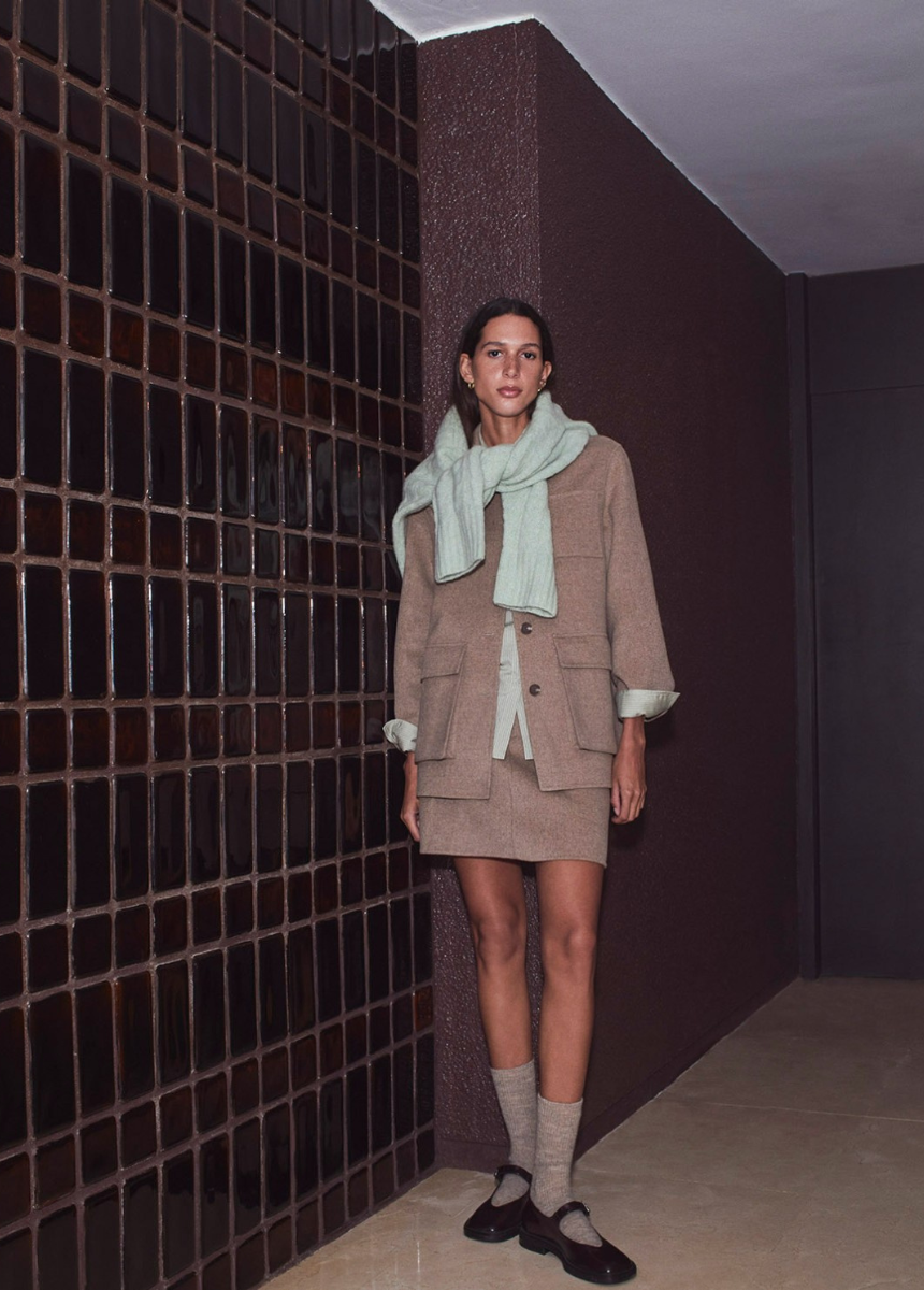 Mini falda mezcla lana doble faz marrón