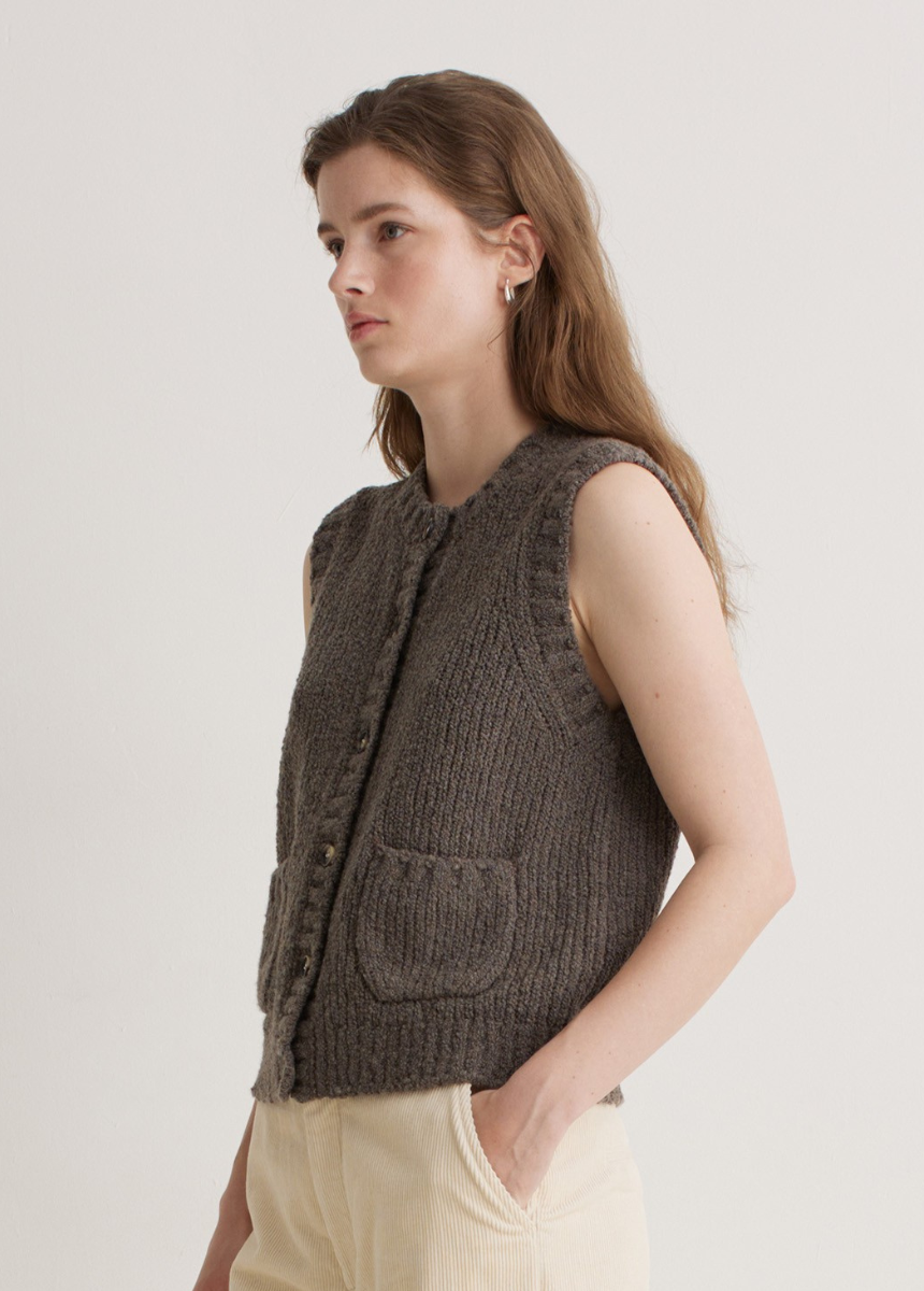 Chaleco bolsillos mezcla lana merino antracita