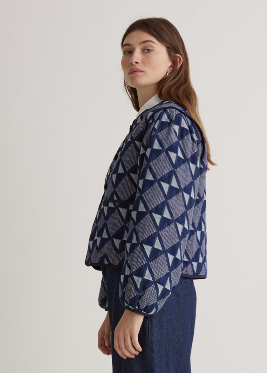 Chaqueta corta algodón Jacquard azul índigo