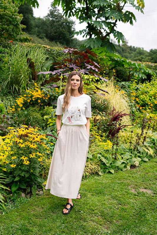 Falda midi fluida con elástico