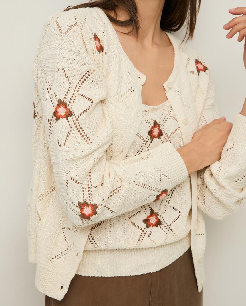 Cárdigan calado bordado floral