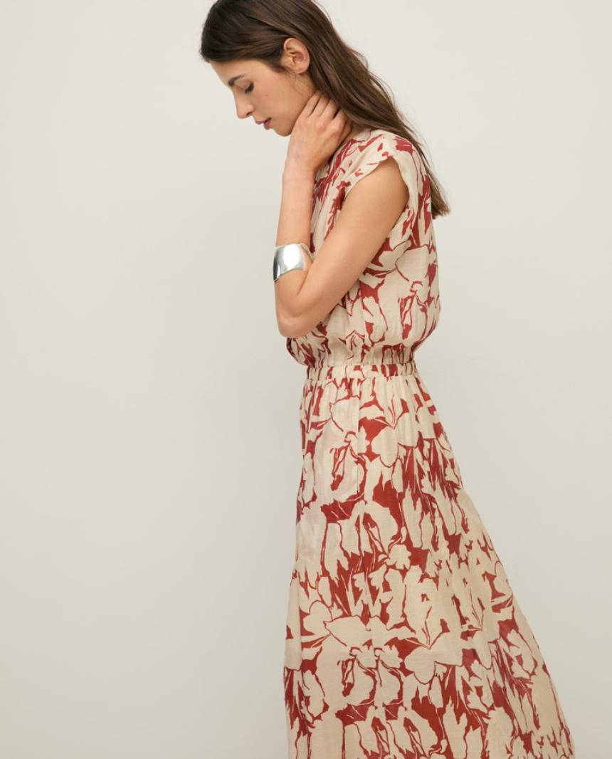 Vestido gasa fluido estampado