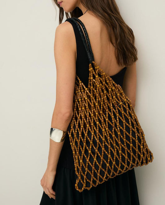 Bolso de malla cuentas de madera