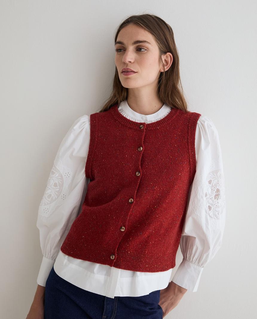 Chaleco tweed lana rojo