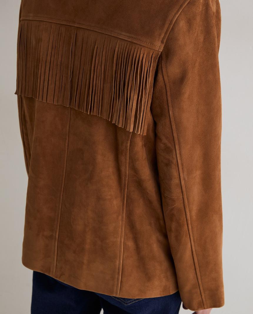 Chaqueta piel ante flecos marrón
