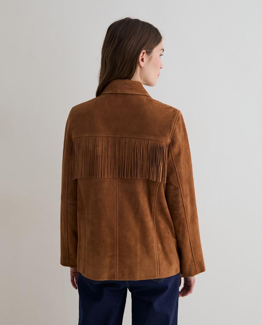 Chaqueta piel ante flecos marrón