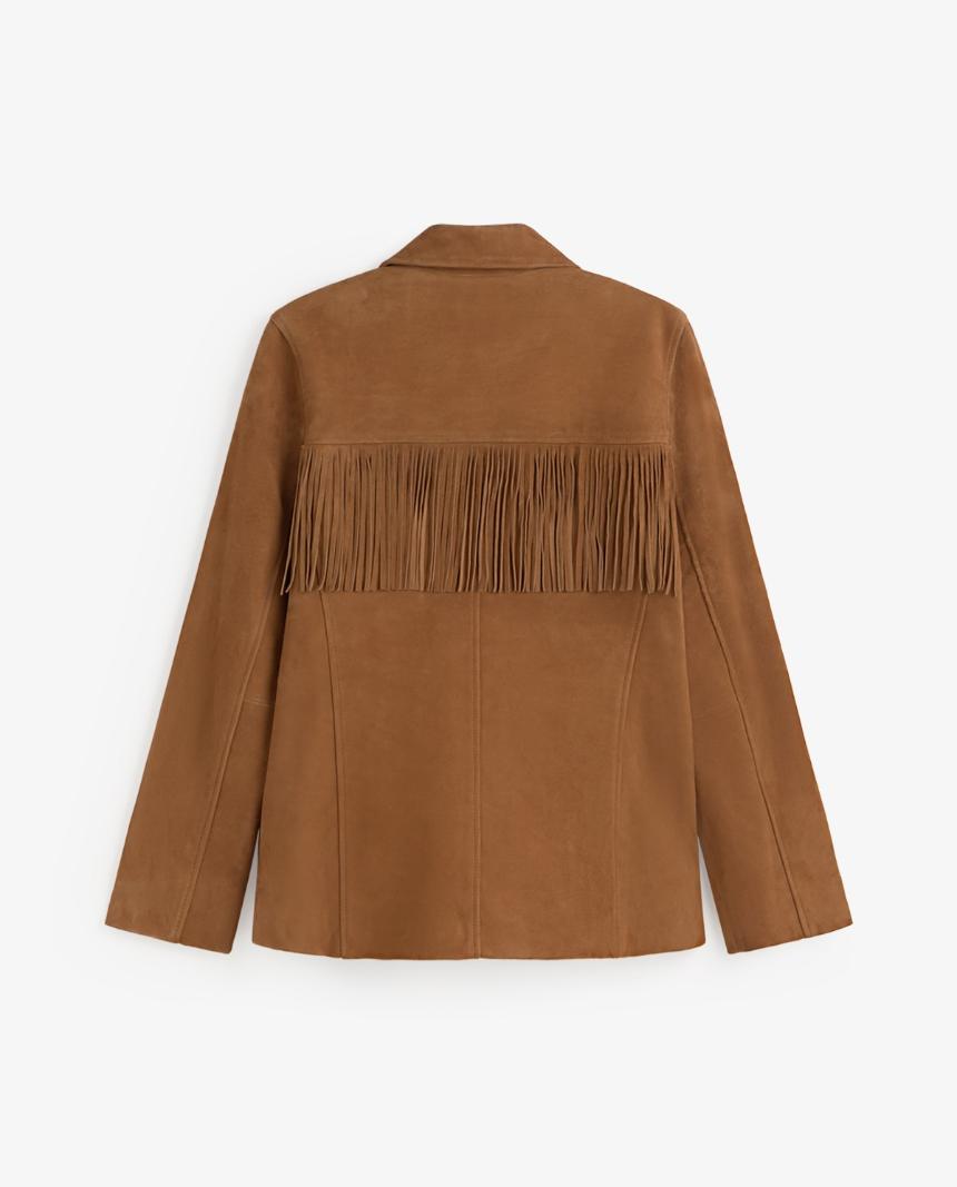 Chaqueta piel ante flecos marrón