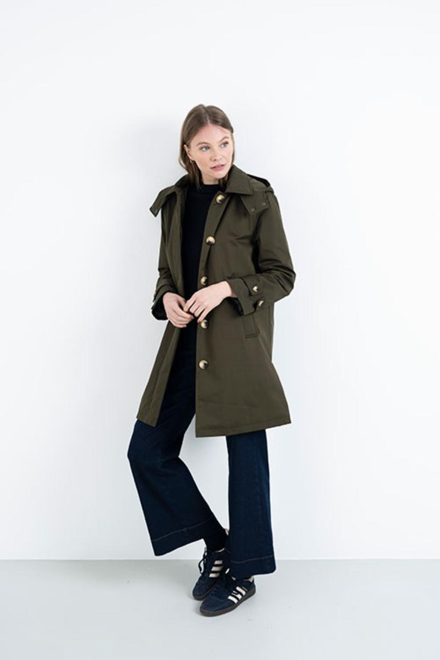 Gabardina acolchada kaki con capucha desmontable