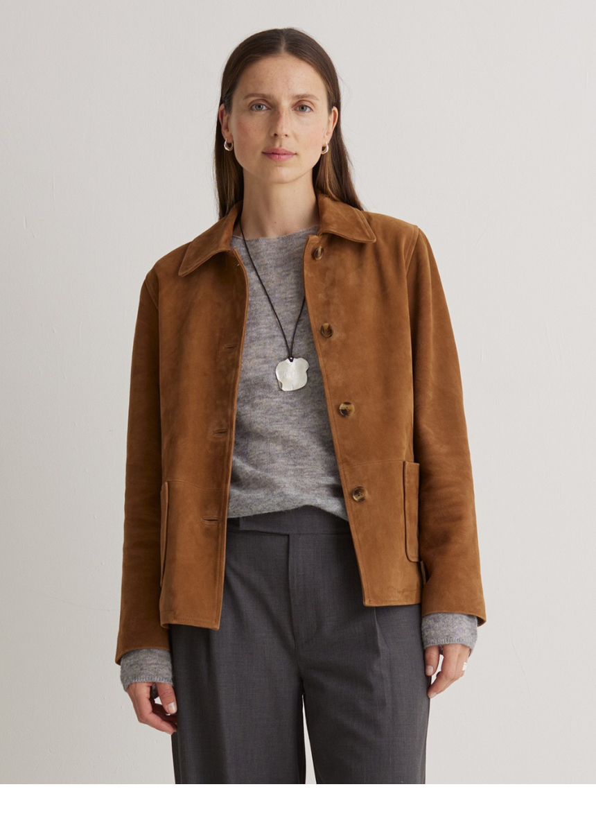 Chaqueta 100% piel de ante marrón