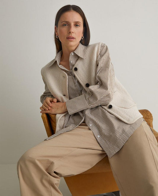 Camisa popelín algodón orgánico rayas camel
