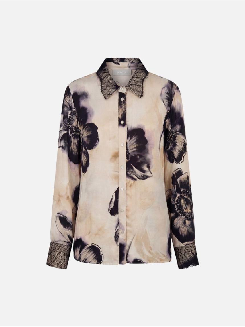 Blusa de seda con estampado floral y encaje