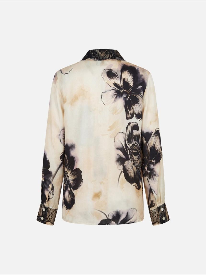 Blusa de seda con estampado floral y encaje