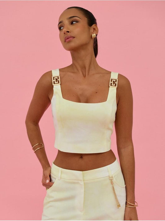 Crop top tie-dye con detalle metalizado