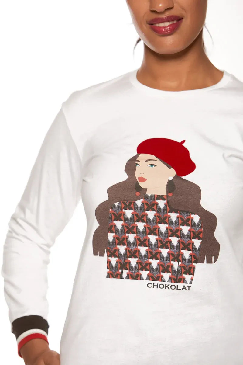 Camiseta  chica boina - Wengué Ana y Carmen - Camisas, blusas y camisetas - Chokolat 