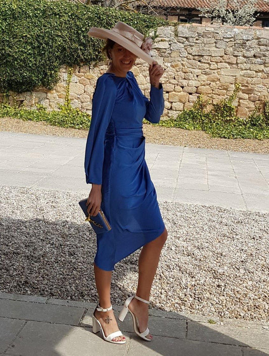 Vestido cóctel con manga - Wengué Ana y Carmen - Vestidos de fiesta cortos/midi - Seda y Color 