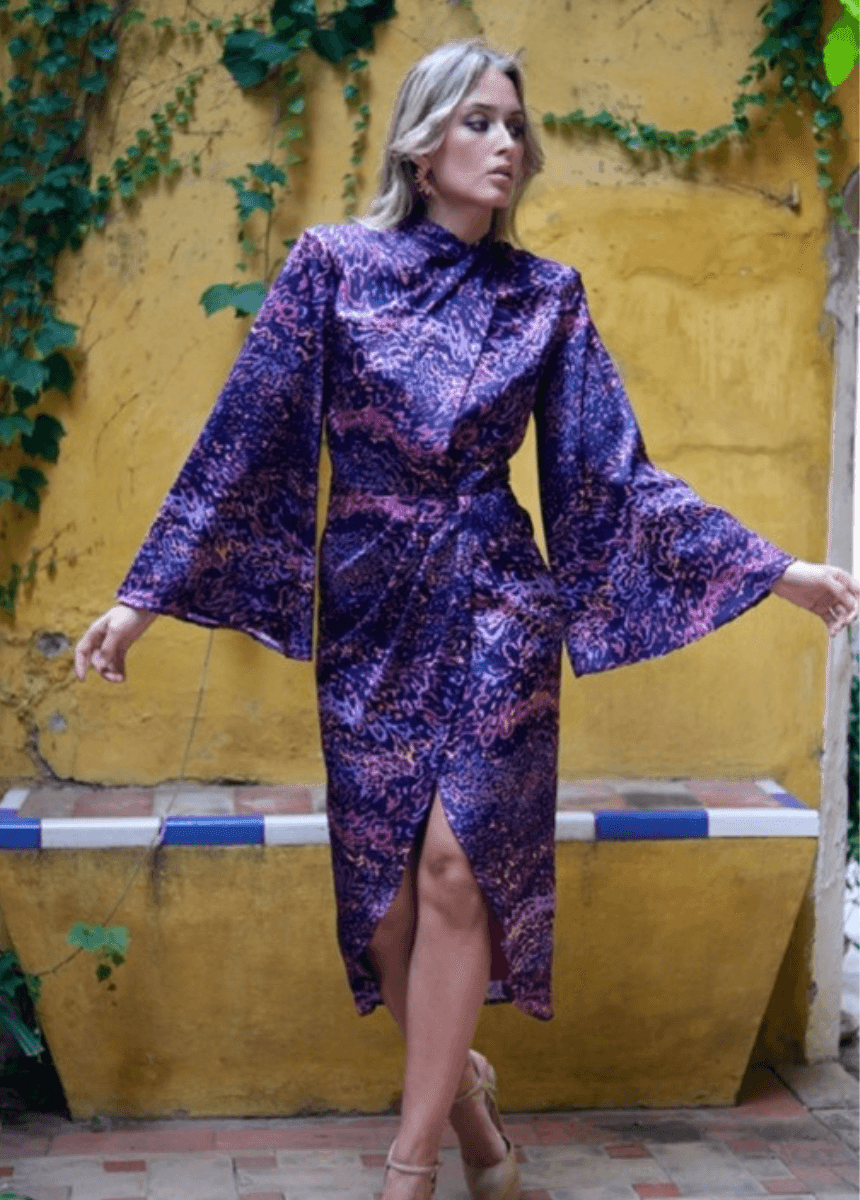 Vestido midi estampado - Wengué Ana y Carmen - Vestidos de fiesta cortos/midi - Seda y Color 
