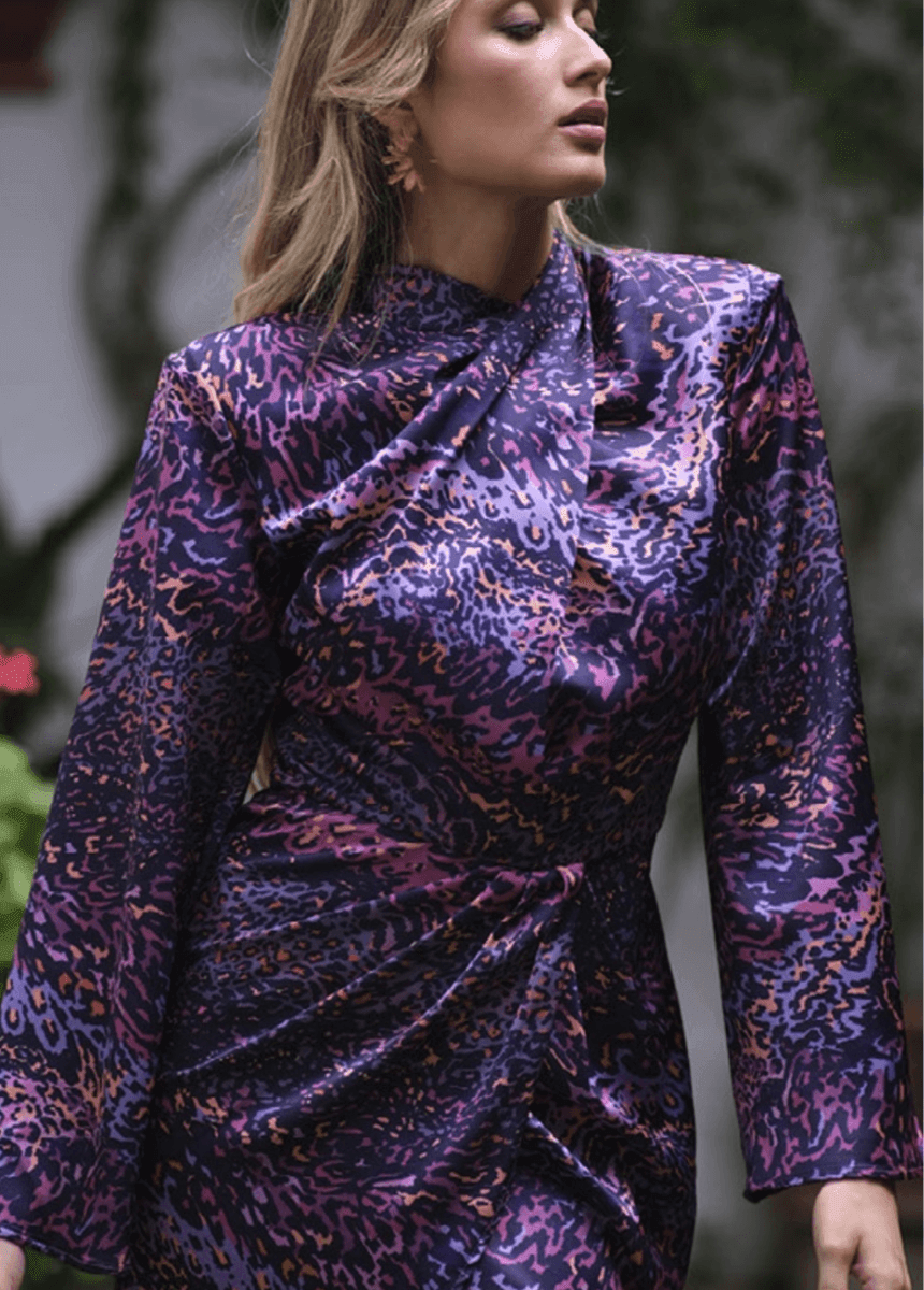 Vestido midi estampado - Wengué Ana y Carmen - Vestidos de fiesta cortos/midi - Seda y Color 